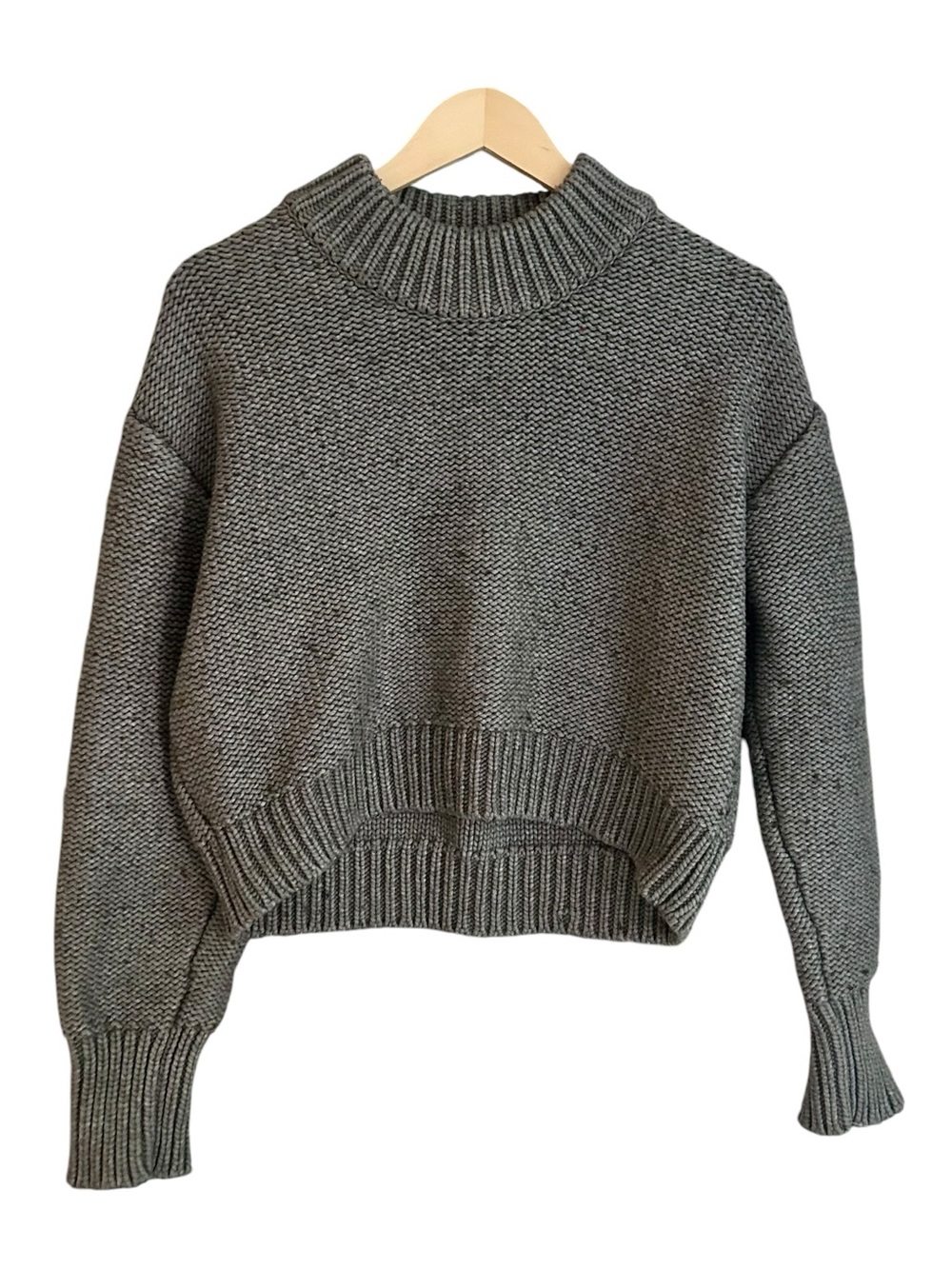 Creatures of Comfort Grey Heather Chunky Knit Mockneck Sweater Sz XS Merino Wool